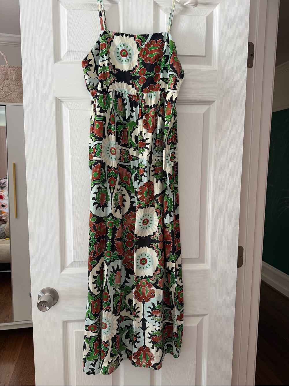 Bohemian Floral Maxi Dress in Green, Brown, Black & White